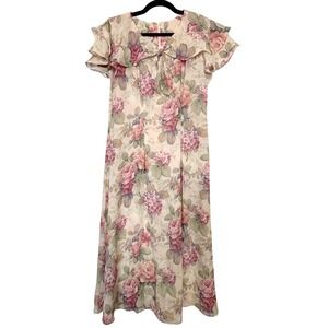 vintage pellini romantic floral 90s y2k ruffle tie collar dress‎ garden feminine
